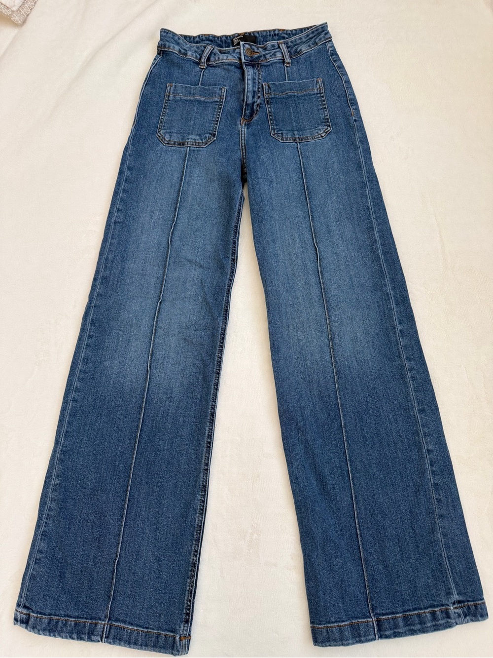 Friends Like These Wide Leg Jeans US 4 High Rise Patch Pocket Blue Denim